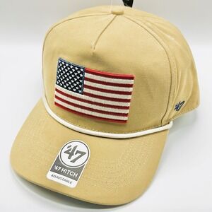 USA Flag '47 Brand Patch Rope A-Frame Hitch Hat Cap Snapback Adjustable Brown